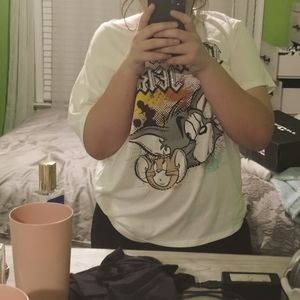 Cute tom and Jerry off the shoulder shirt